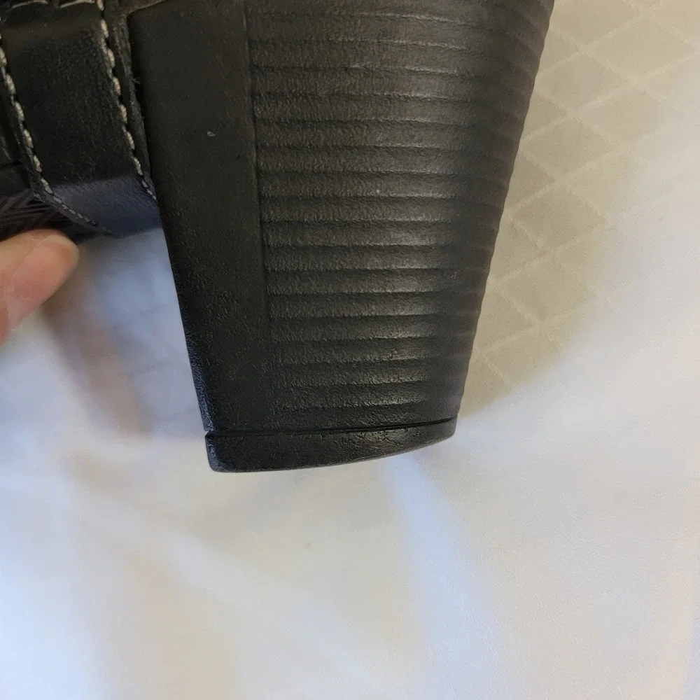 Dansko Randa Black Leather Platform Heeled Sandals EU 38 US 7.5-8 Cage Buckle